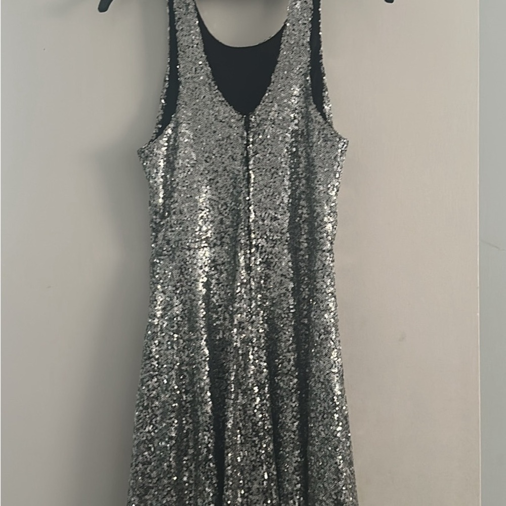 Crystal Doll Silver Sequin Mini Dress V-Neck Sleeveless